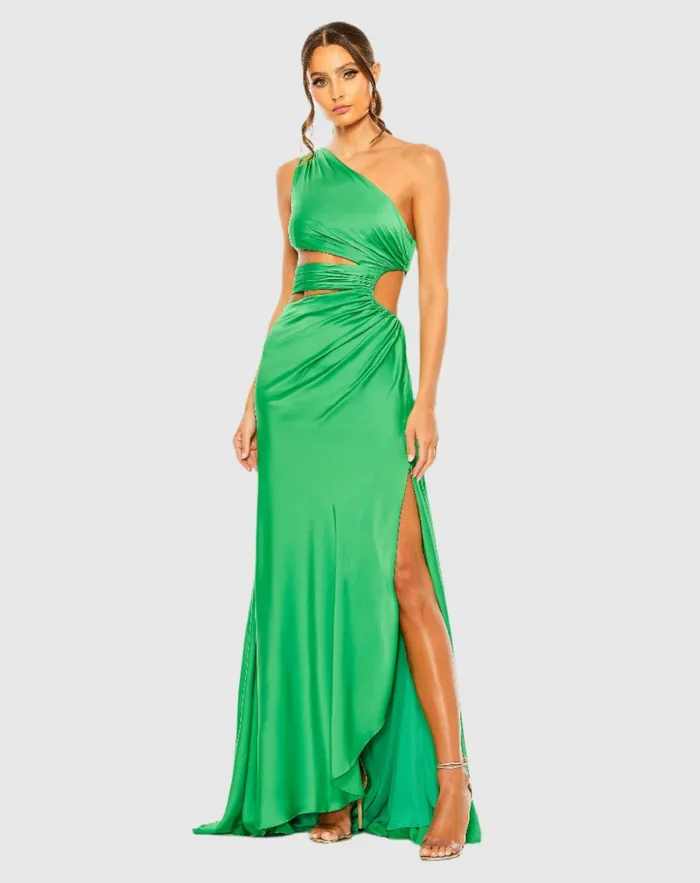 Women Best Sellers Mac Duggal Cut Out One Shoulder Satin Gown Spring Green