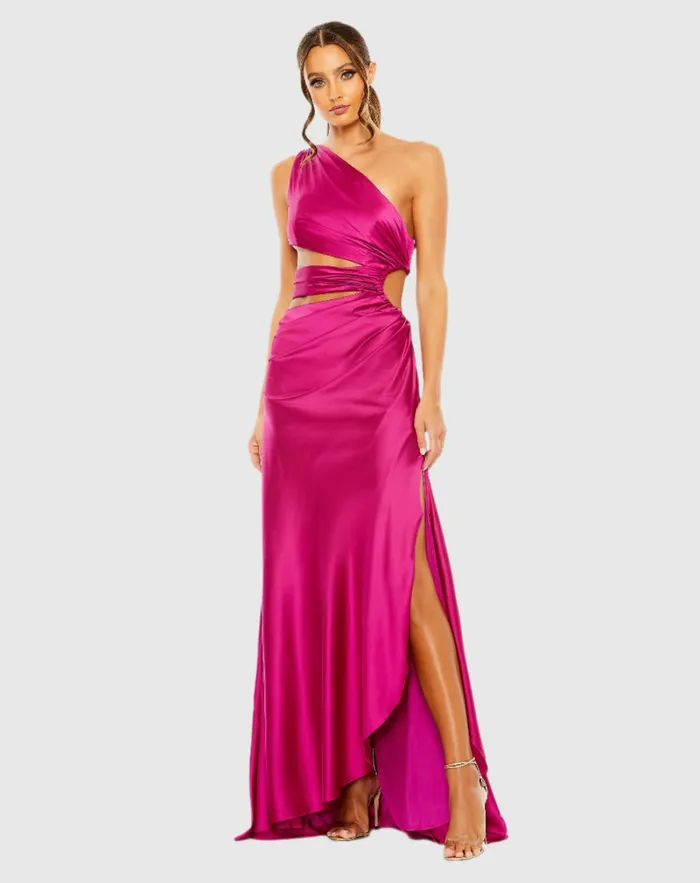 Women Best Sellers Mac Duggal Cut Out One Shoulder Satin Gown Spring Green
