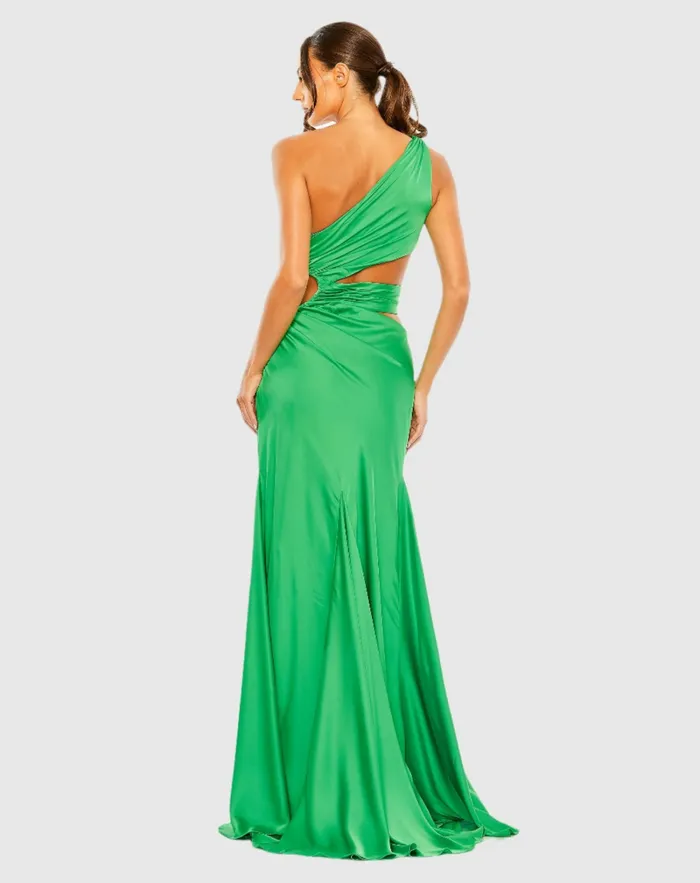 Women Best Sellers Mac Duggal Cut Out One Shoulder Satin Gown Spring Green