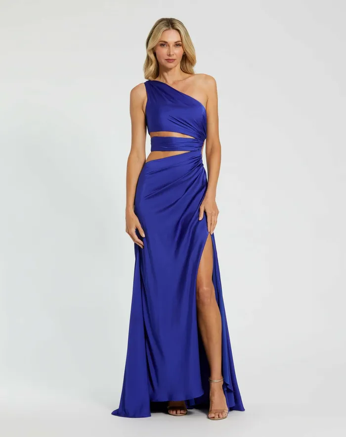 Women Best Sellers Mac Duggal Cut Out One Shoulder Satin Gown Spring Green