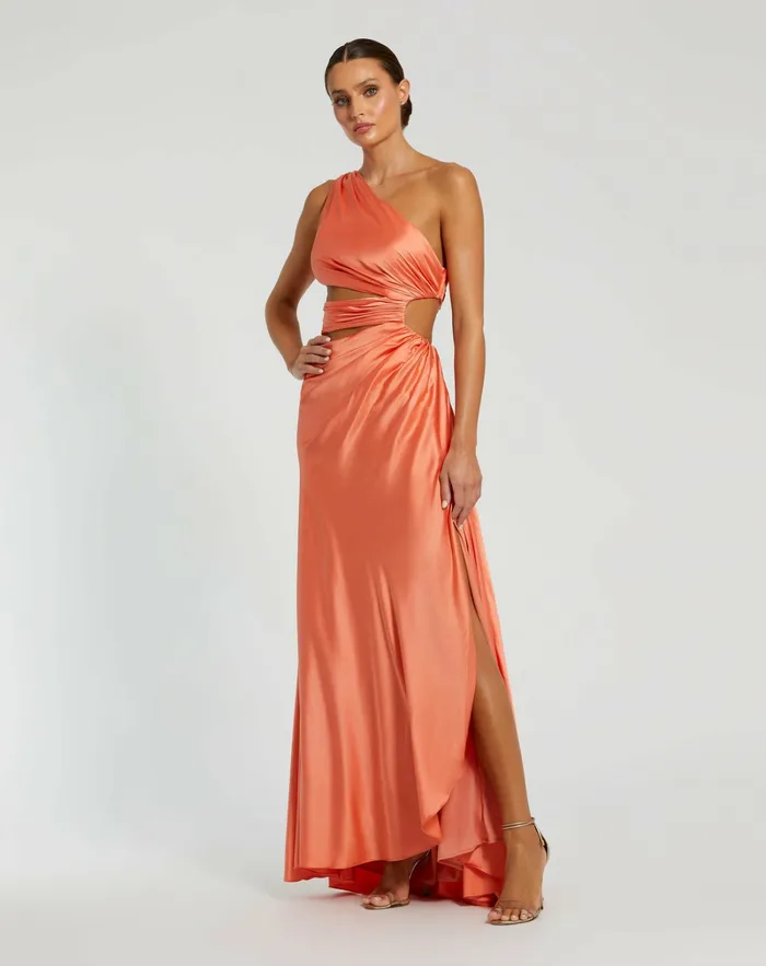 Women Best Sellers Mac Duggal Cut Out One Shoulder Satin Gown Spring Green