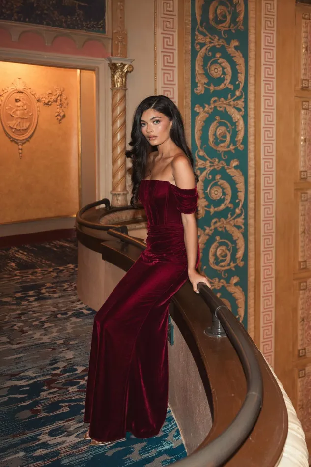 Women Best Sellers Mac Duggal OfftheShoulder Velvet Bustier Gown Wine