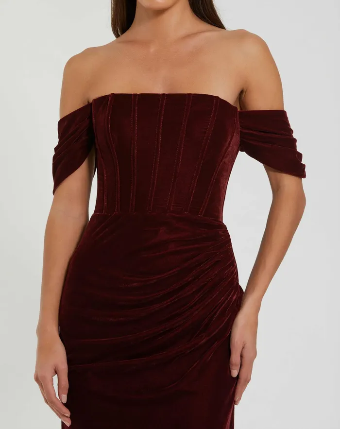 Women Best Sellers Mac Duggal OfftheShoulder Velvet Bustier Gown Wine