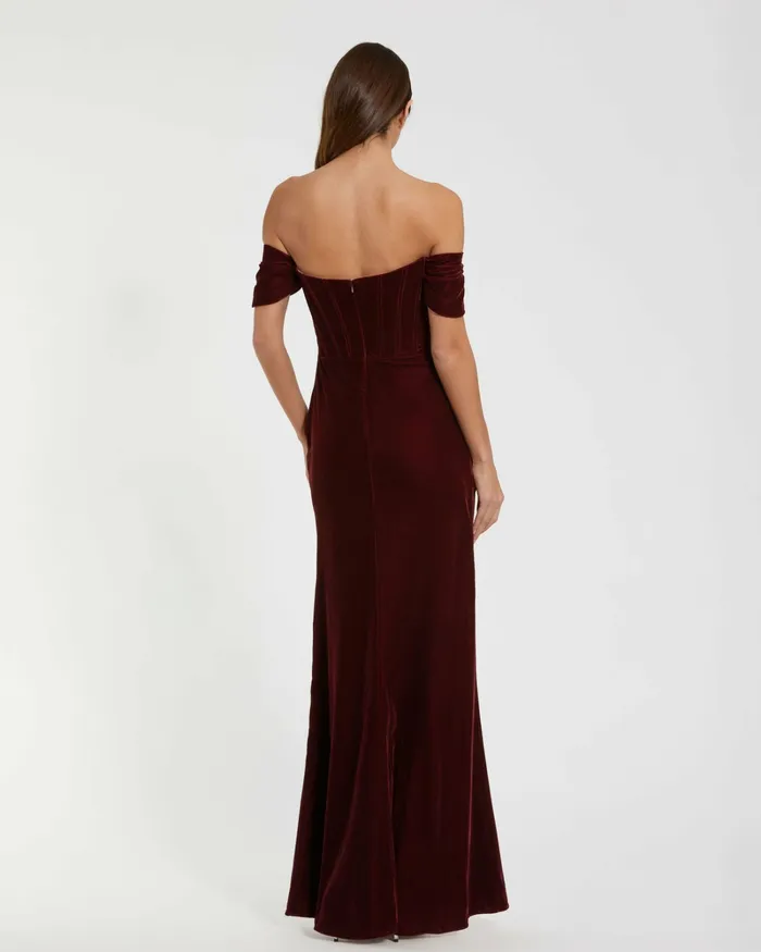 Women Best Sellers Mac Duggal OfftheShoulder Velvet Bustier Gown Wine