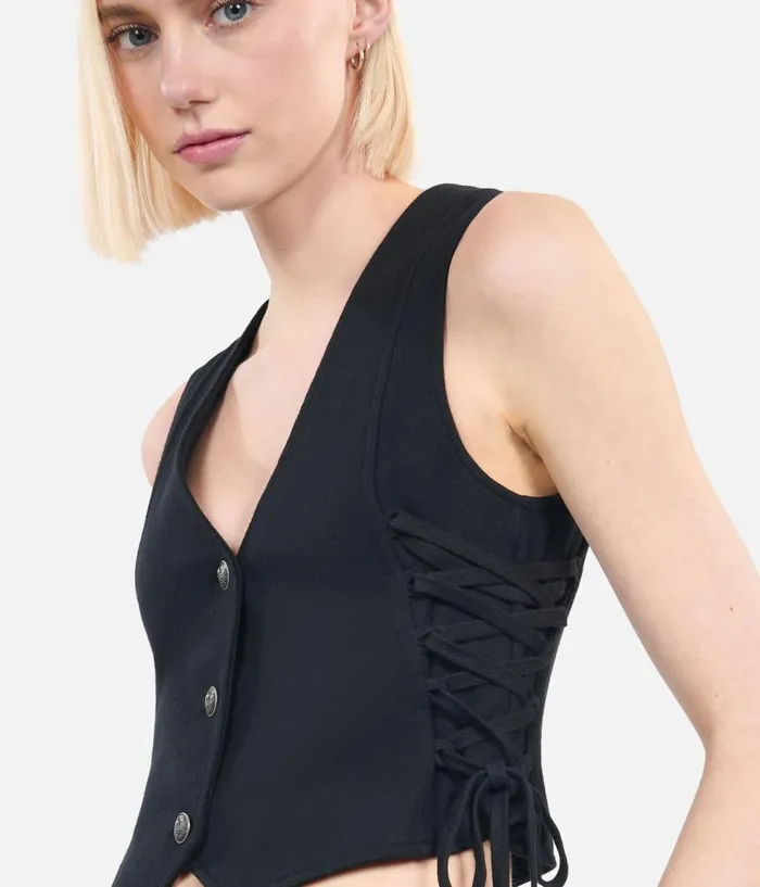 Women Blazers and Suits THE KOOPLES Black Waistcoat With Lacing