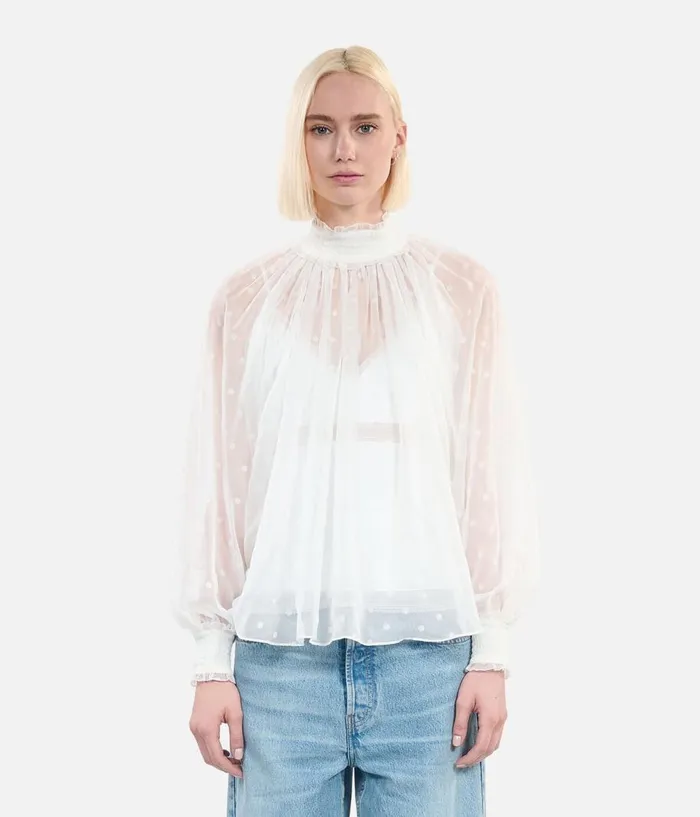 Women Blouses and Shirts THE KOOPLES Ecru Top With Shirring Women Blouses and Shirts THE KOOPLES Ecru Top With Shirring