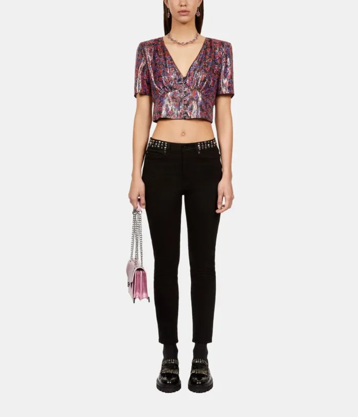 Women Blouses and Shirts THE KOOPLES Floral Metallic Cropped Top
