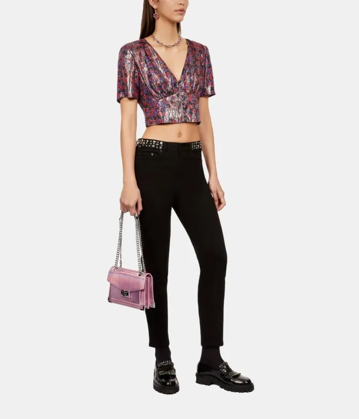 Women Blouses and Shirts THE KOOPLES Floral Metallic Cropped Top Women Blouses and Shirts THE KOOPLES Floral Metallic Cropped Top