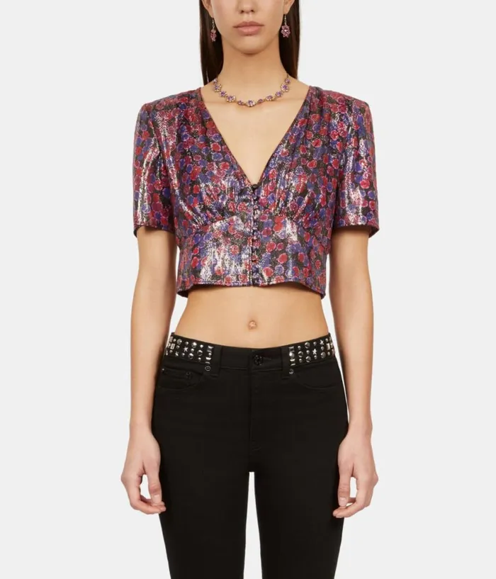 Women Blouses and Shirts THE KOOPLES Floral Metallic Cropped Top Women Blouses and Shirts THE KOOPLES Floral Metallic Cropped Top