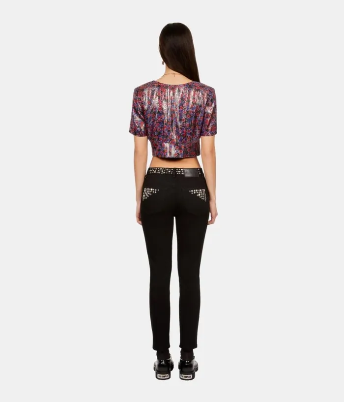 Women Blouses and Shirts THE KOOPLES Floral Metallic Cropped Top Women Blouses and Shirts THE KOOPLES Floral Metallic Cropped Top