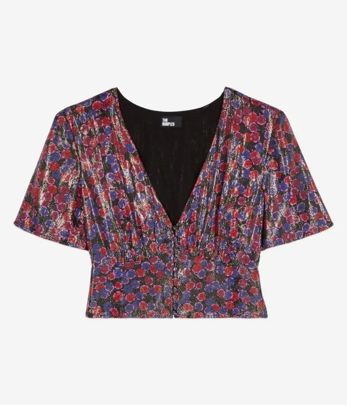 Women Blouses and Shirts THE KOOPLES Floral Metallic Cropped Top Women Blouses and Shirts THE KOOPLES Floral Metallic Cropped Top
