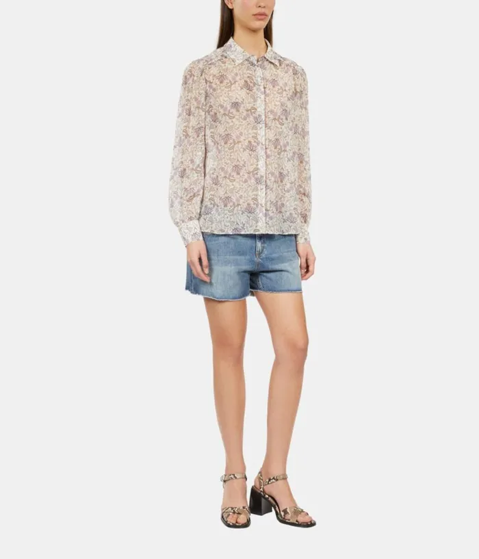 Women Blouses and Shirts THE KOOPLES Lilac Floral Print Long Sleeve Shirt Women Blouses and Shirts THE KOOPLES Lilac Floral Print Long Sleeve Shirt