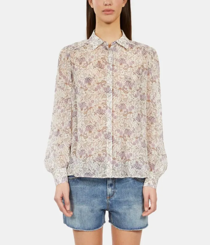 Women Blouses and Shirts THE KOOPLES Lilac Floral Print Long Sleeve Shirt Women Blouses and Shirts THE KOOPLES Lilac Floral Print Long Sleeve Shirt