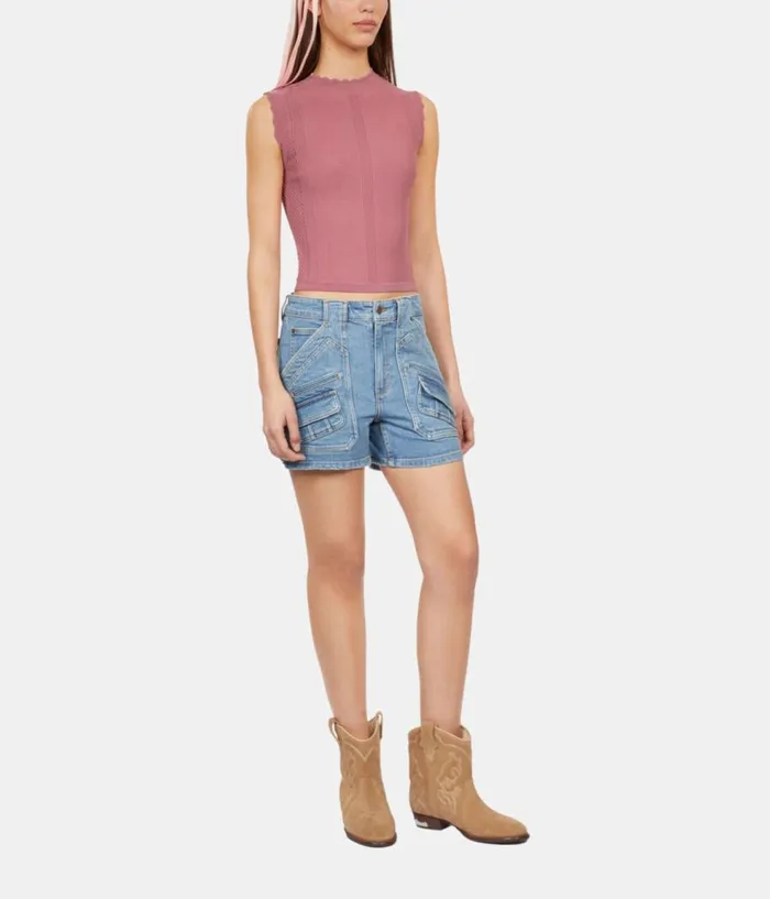 Women Blouses and Shirts THE KOOPLES Lilac Openwork Knit Top Women Blouses and Shirts THE KOOPLES Lilac Openwork Knit Top