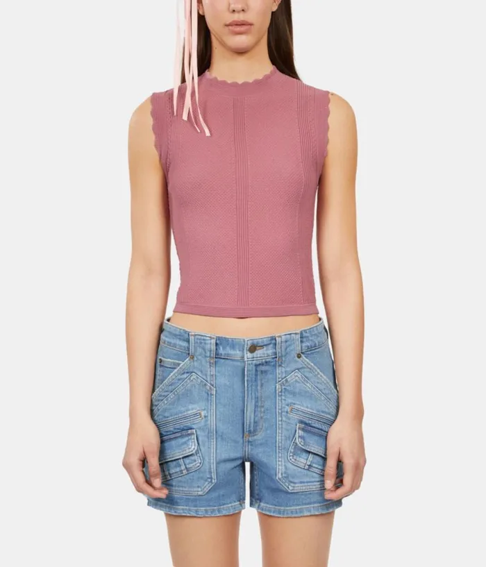 Women Blouses and Shirts THE KOOPLES Lilac Openwork Knit Top Women Blouses and Shirts THE KOOPLES Lilac Openwork Knit Top