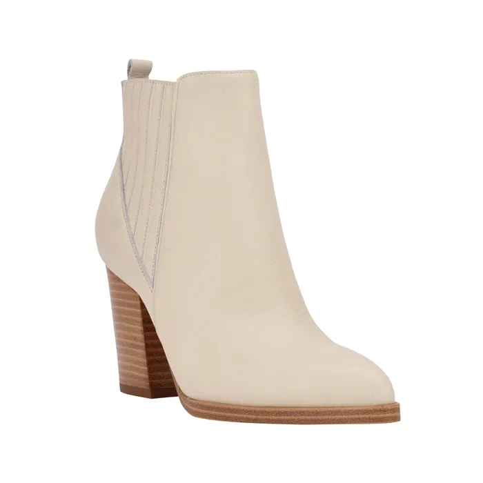 Women Booties Marc Fisher Alva Pointy Toe Bootie Chic Cream Leather