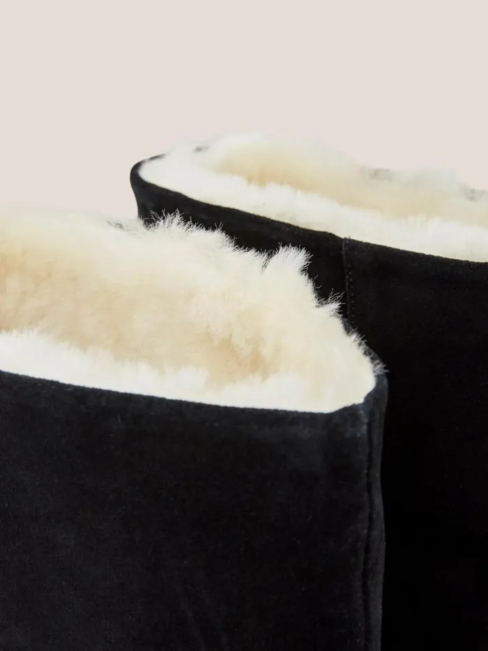 Women BOOTS White Stuff Enya Leather Fur Knee Boot Pure Black Women BOOTS White Stuff Enya Leather Fur Knee Boot Pure Black
