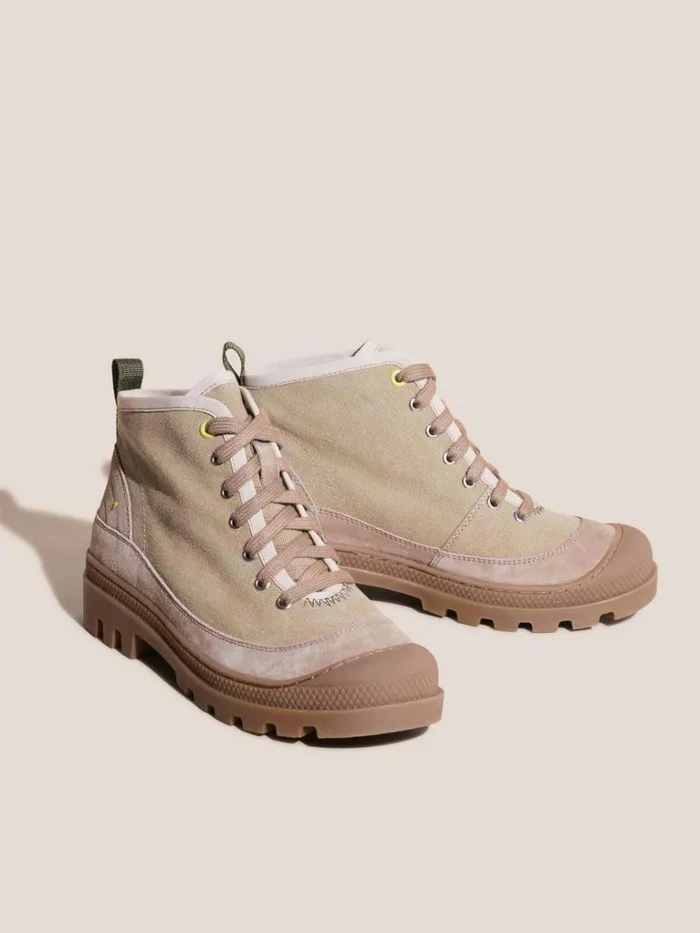 Women BOOTS White Stuff Paisley Canvas Lace Up Boot Dark Natural