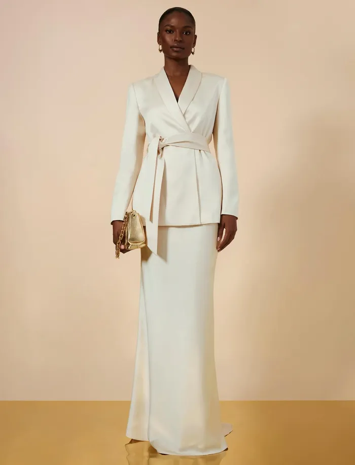 Women Bottoms BCBG Satin Maxi Skirt Champagne