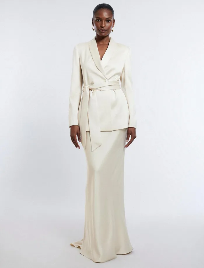 Women Bottoms BCBG Satin Maxi Skirt Champagne