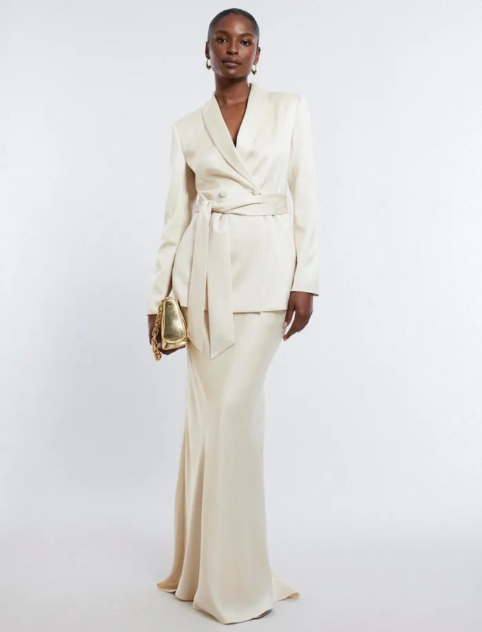 Women Bottoms BCBG Satin Maxi Skirt Champagne