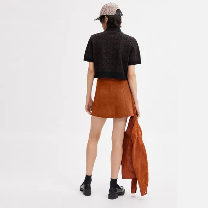 Women Braided Suede Mini Skirt Burnished Amber Coach Bottoms