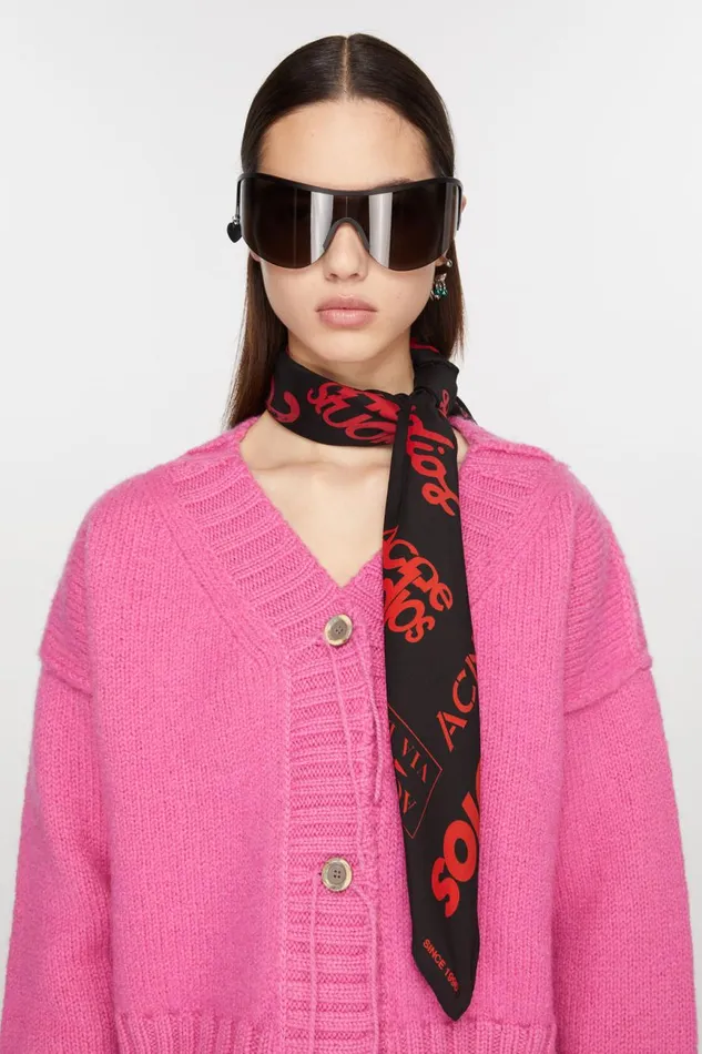 Women Brand Logo Silk Scarf Black Acne Studios Scarves
