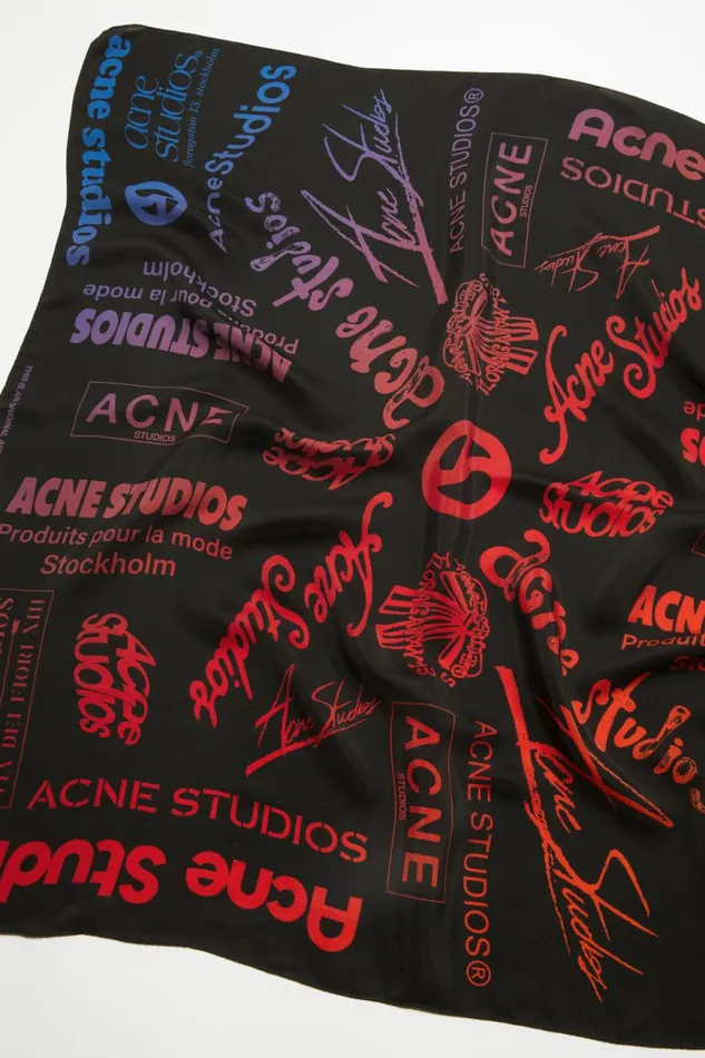 Women Brand Logo Silk Scarf Black Acne Studios Scarves