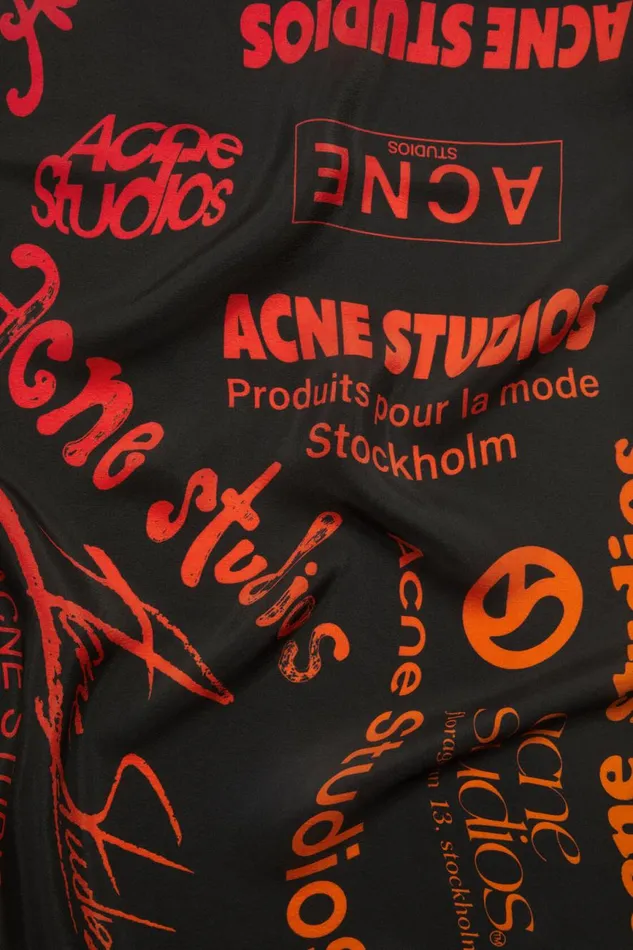 Women Brand Logo Silk Scarf Black Acne Studios Scarves