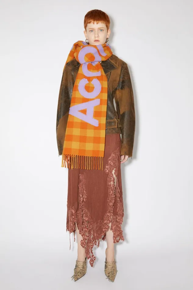 Women Check Logo Scarf Orangelilac Purple Acne Studios Scarves