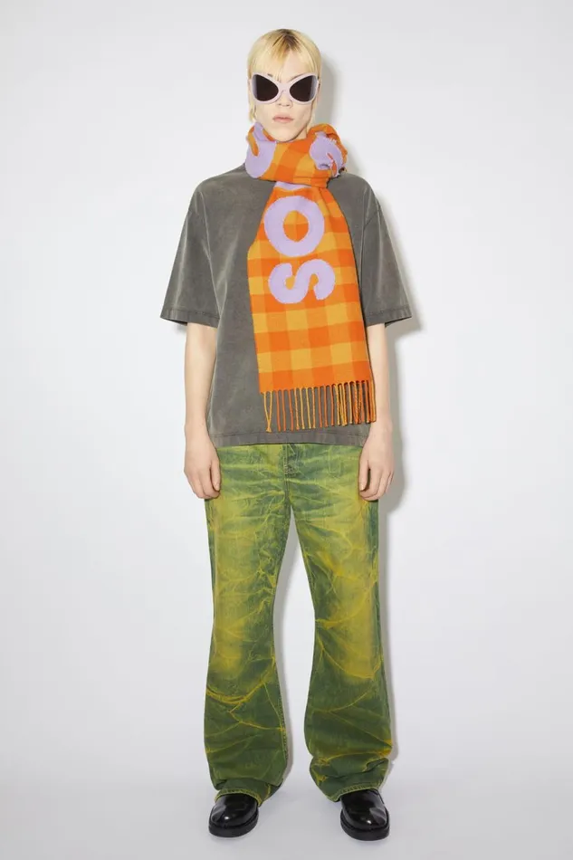 Women Check Logo Scarf Orangelilac Purple Acne Studios Scarves