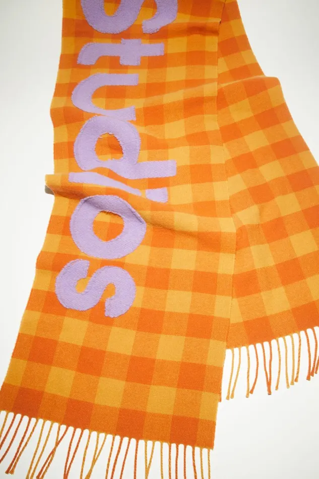 Women Check Logo Scarf Orangelilac Purple Acne Studios Scarves