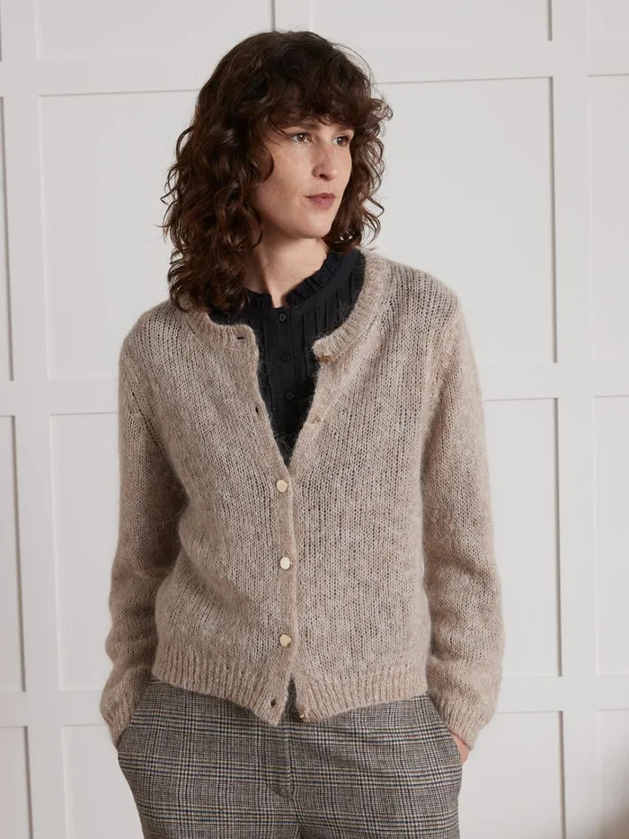 Women Clothing Cyrillus Boxy Cardigan In A Kid Mohair Blend Beige