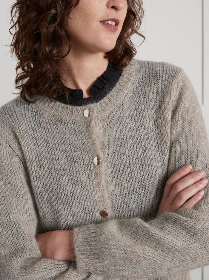 Women Clothing Cyrillus Boxy Cardigan In A Kid Mohair Blend Beige