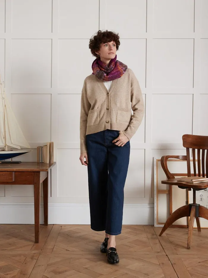 Women Clothing Cyrillus Button Cardigan With VNeckline Beige Chine
