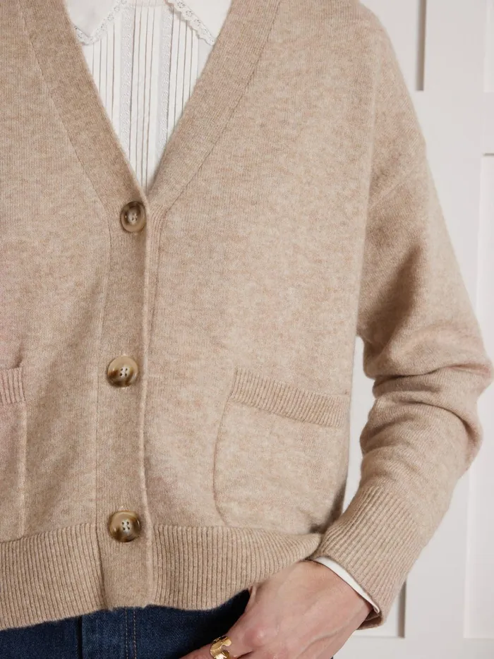 Women Clothing Cyrillus Button Cardigan With VNeckline Beige Chine