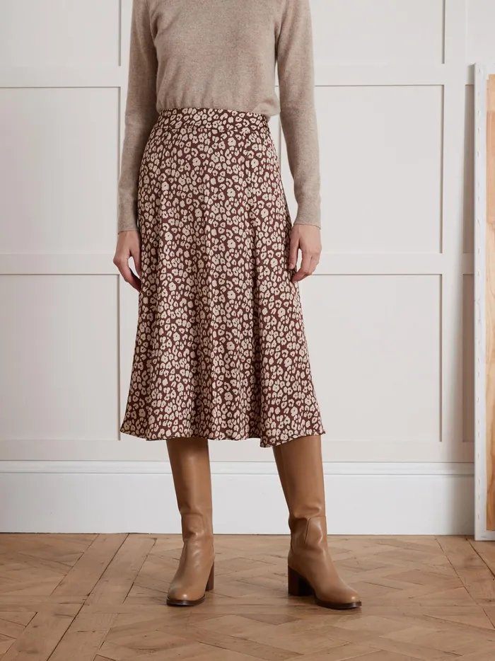 Women Clothing Cyrillus Leopard Print MidLength Skirt Imp Fauve