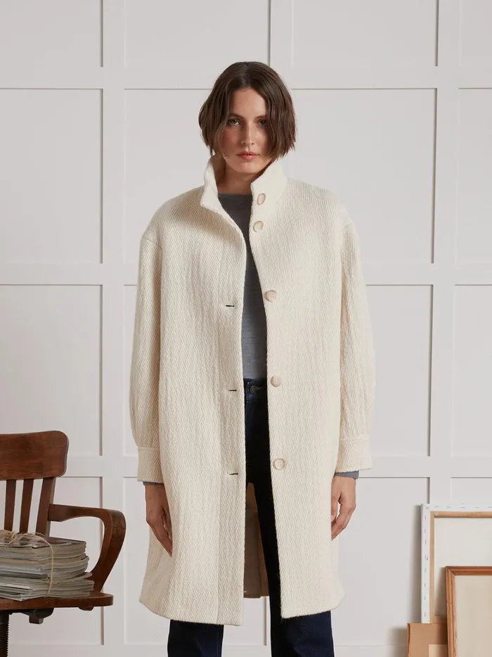 Women Clothing Cyrillus Long Textured Fabric Coat Craie