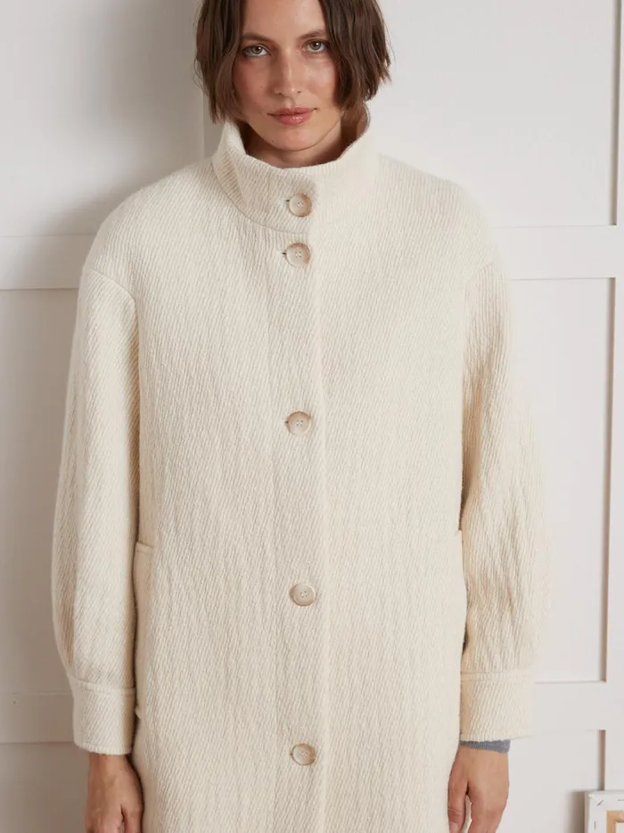 Women Clothing Cyrillus Long Textured Fabric Coat Craie