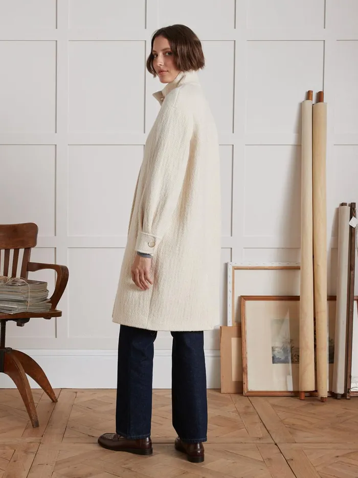 Women Clothing Cyrillus Long Textured Fabric Coat Craie