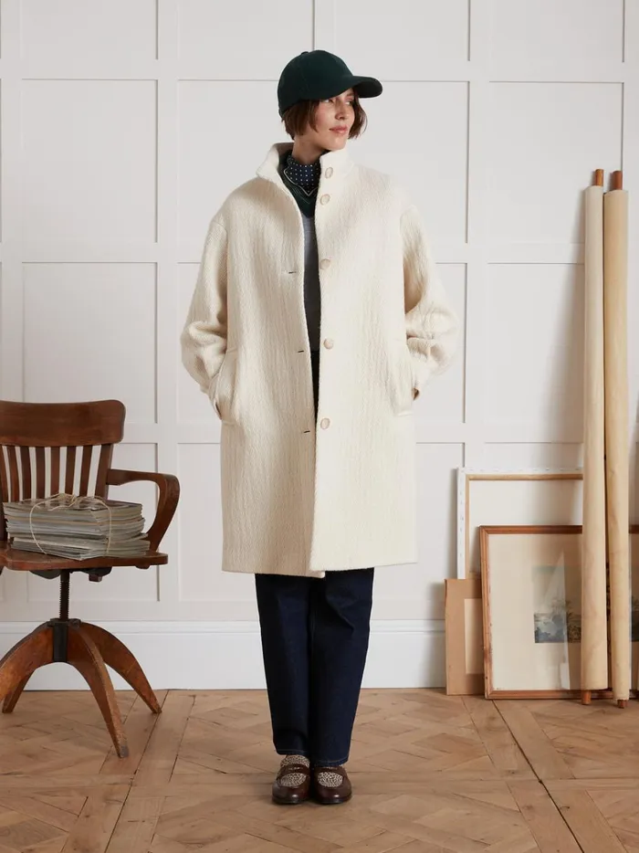 Women Clothing Cyrillus Long Textured Fabric Coat Craie
