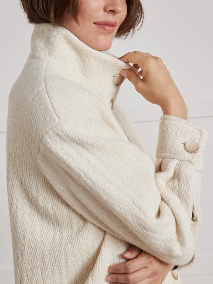 Women Clothing Cyrillus Long Textured Fabric Coat Craie