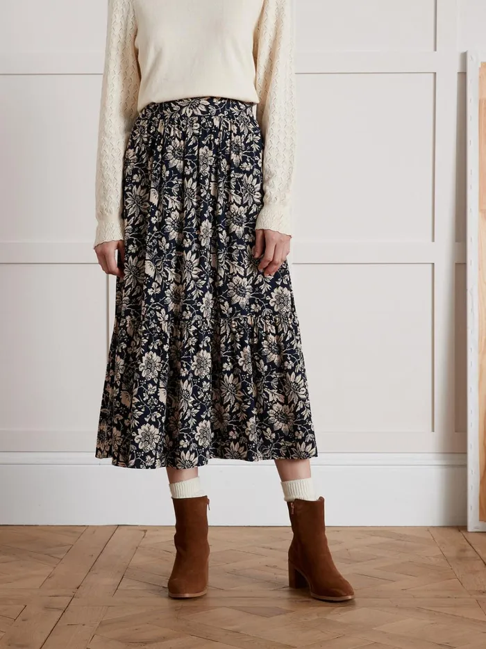 Women Clothing Cyrillus MidLength Pablo Piatti Print Skirt Imp Rosae