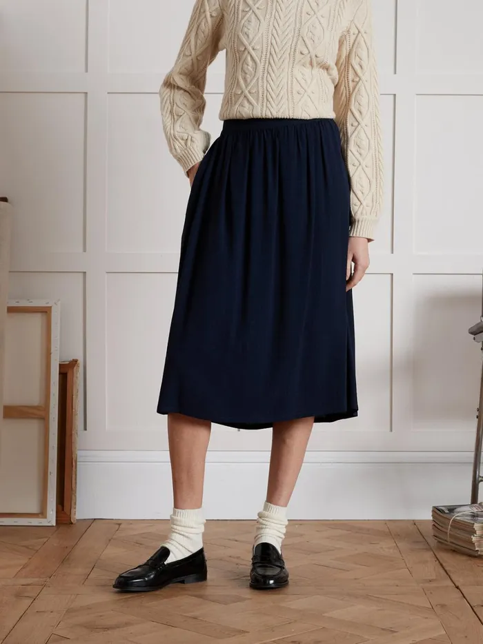 Women Clothing Cyrillus MidLength Viscose Dobby Skirt Encre