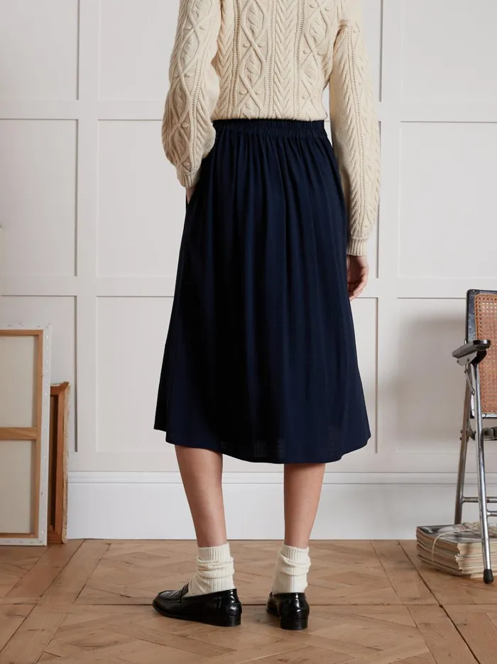 Women Clothing Cyrillus MidLength Viscose Dobby Skirt Encre