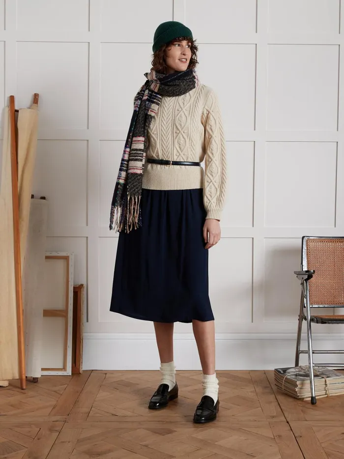 Women Clothing Cyrillus MidLength Viscose Dobby Skirt Encre