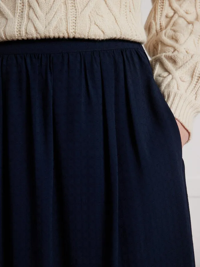 Women Clothing Cyrillus MidLength Viscose Dobby Skirt Encre