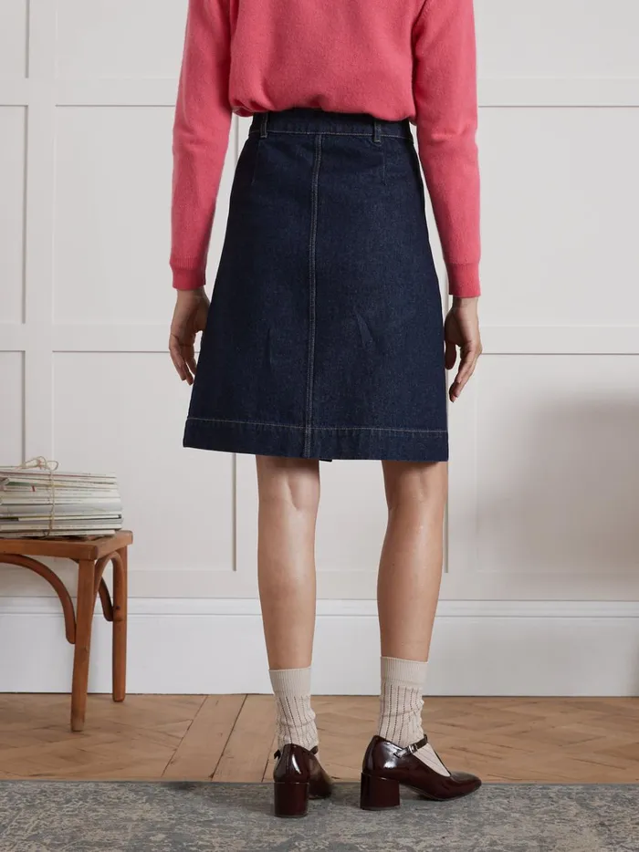 Women Clothing Cyrillus Organic Cotton Button Jeans Skirt Denim Brut