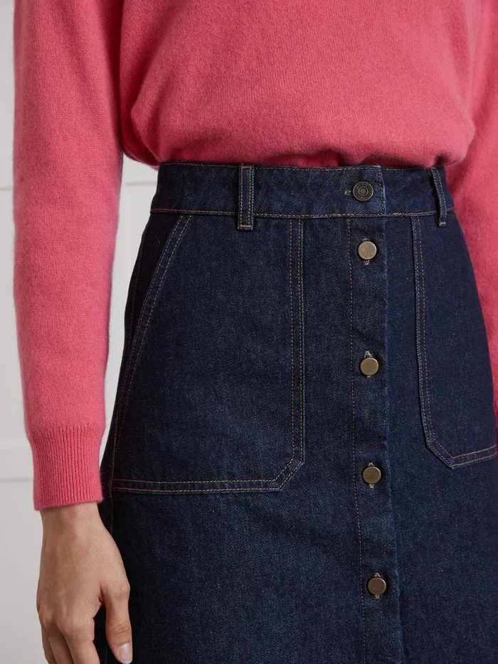 Women Clothing Cyrillus Organic Cotton Button Jeans Skirt Denim Brut