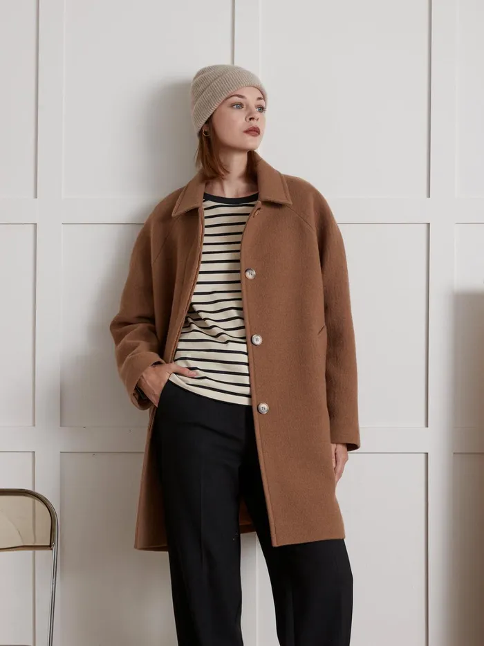 Women Clothing Cyrillus Oval Shaped Woolen Coat With Raglan Sleeves Camel